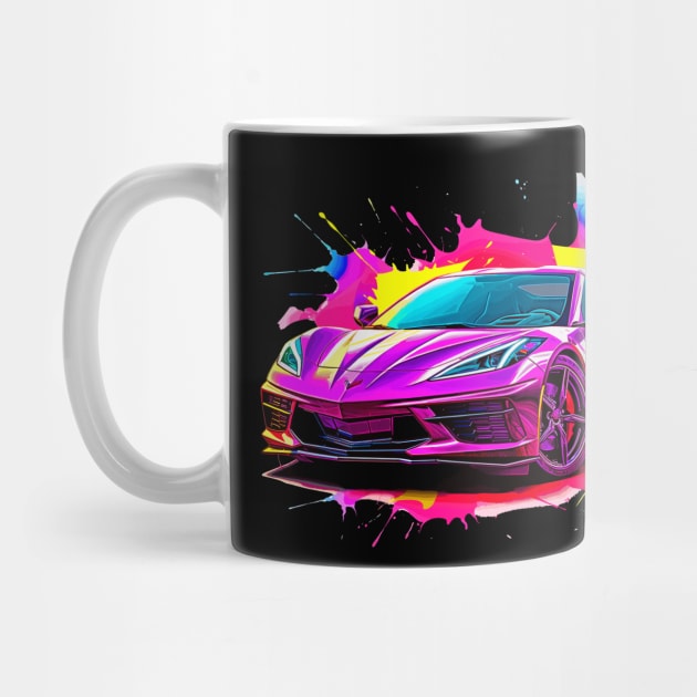 Pink C8 Corvette racecar Splatter Art Supercar Sports car Racing car by Tees 4 Thee